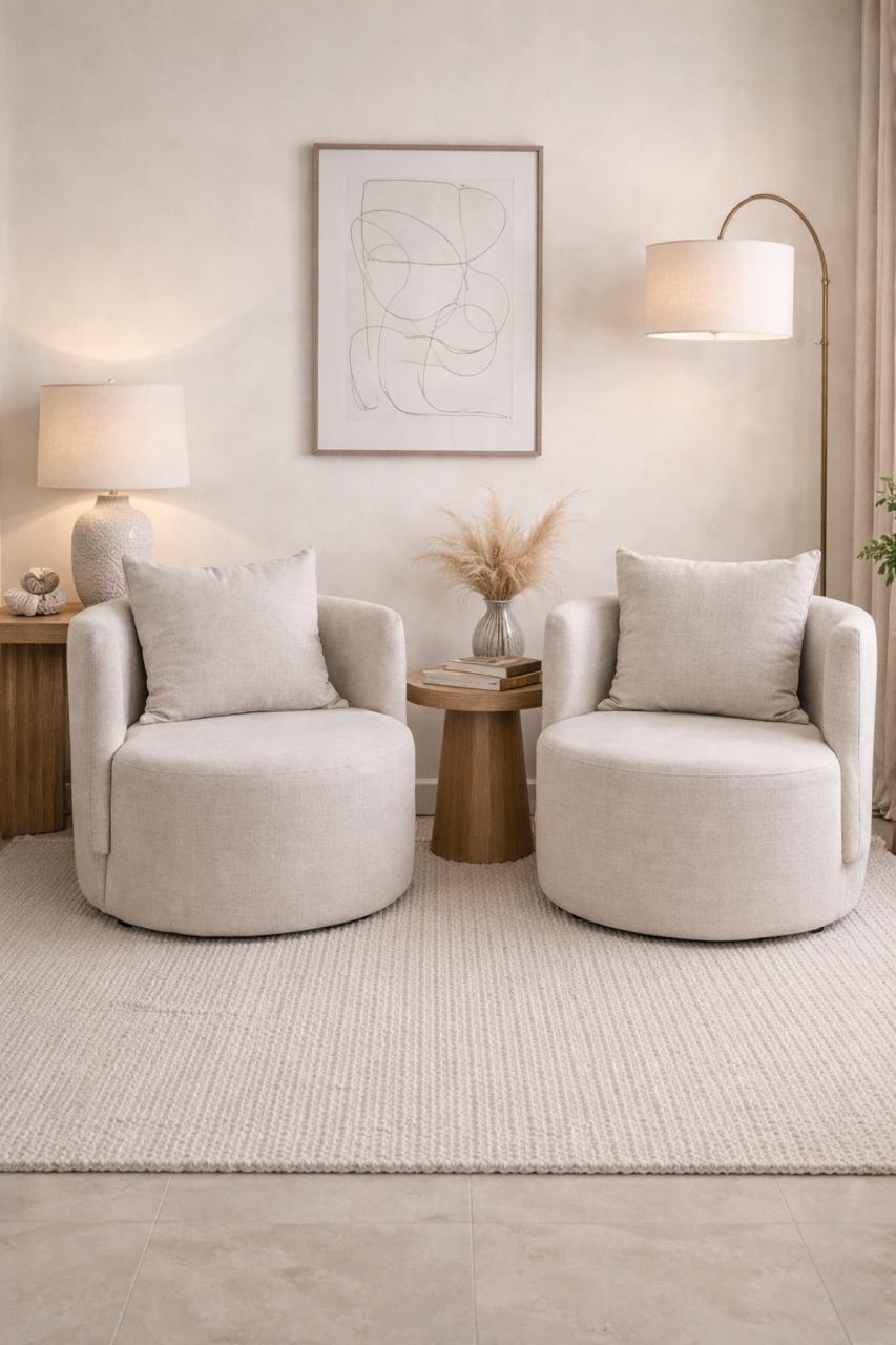 Poltronas redondas com tapete texturizado